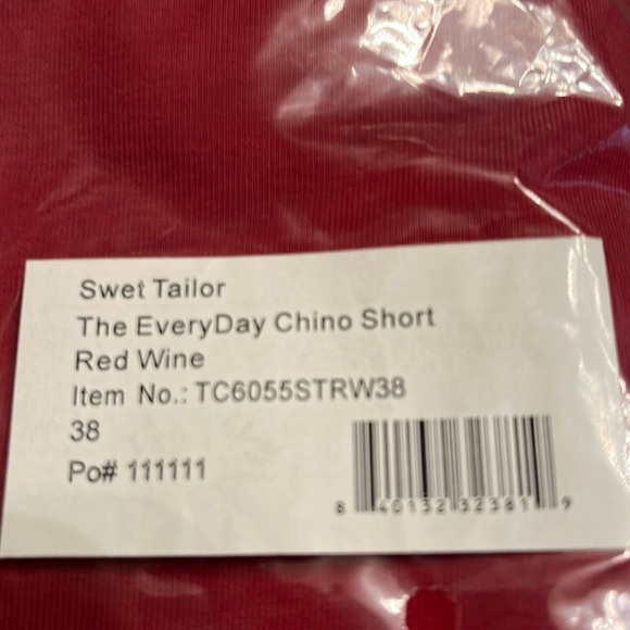 Swet Tailor Men’s The Everyday Chino Short in Red Wine soft Size 38 NWT - Picture 8 of 8